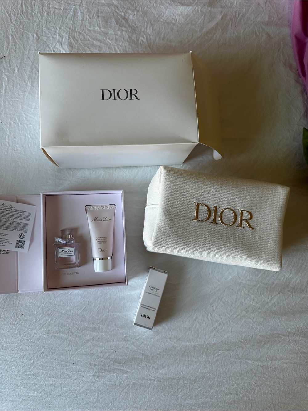 Dior Miss Dior Set with Ivory Canvas Pouch and Pale Pink Box